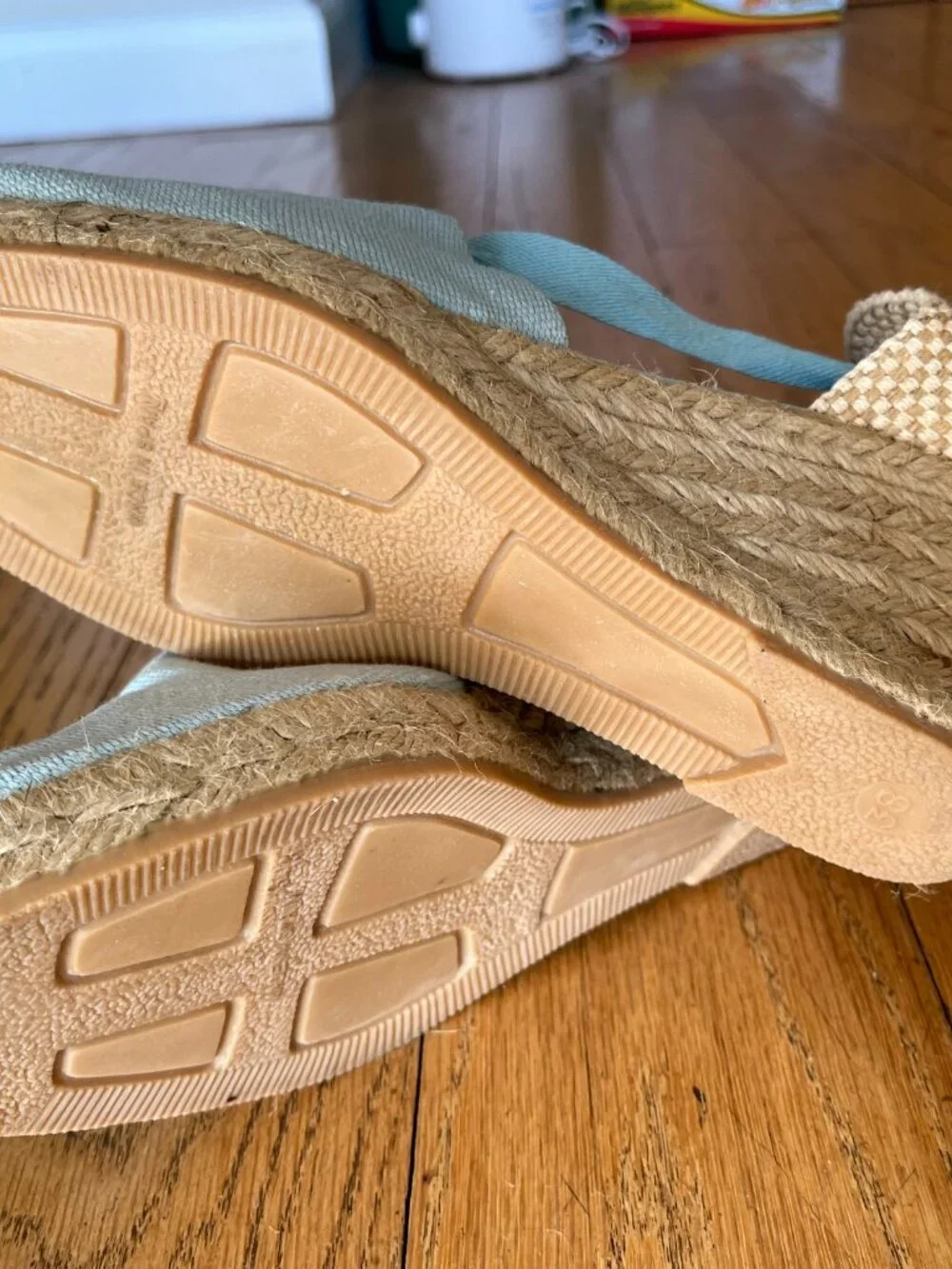 Made-in-Spain Canvas Ankle-Wrap Wedge Heel Espadrilles Brand New, Size 38
